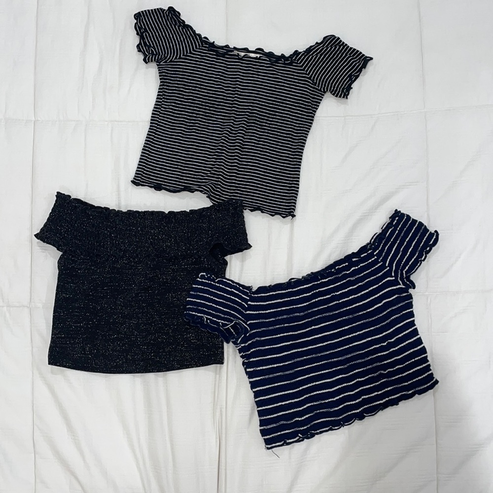 3 Crop-Top BUNDLE, Off-the-shoulder